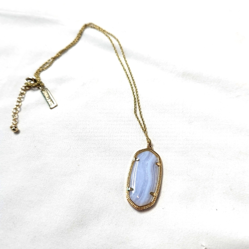 Kendra Scott Blue Lace Agate Gold Toned Necklace